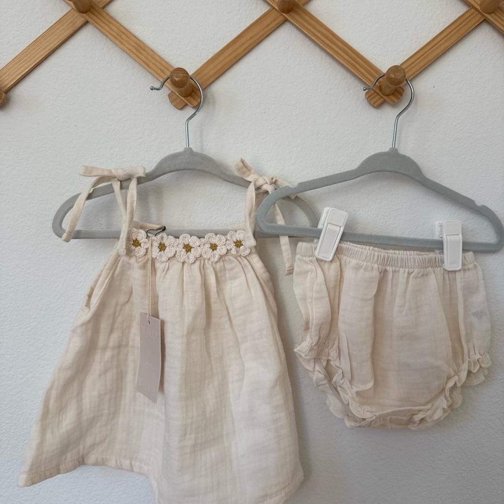 Cream Floral-Trim Dress & Bloomers Set for Girls